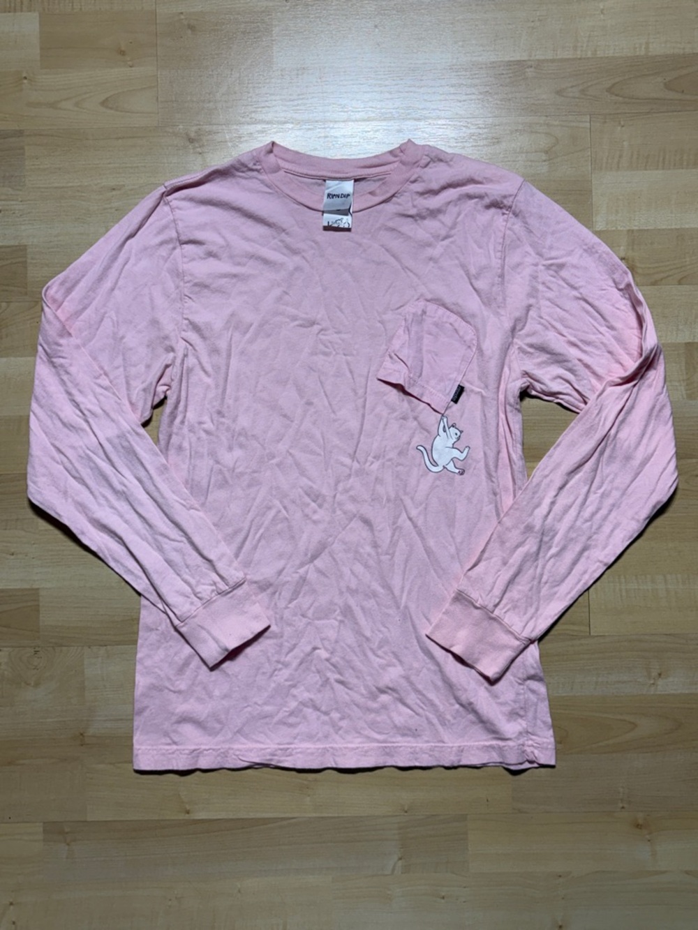 Ripndip Light Pink Long Sleeve Pocket Tee with Cat Patch